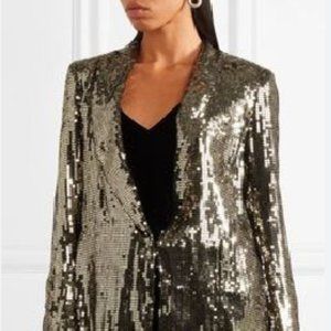 Alice and Olivia Sequin Blazer Shawl Collar Jacket Silver